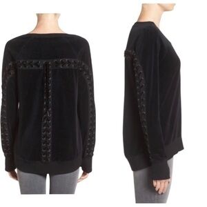 Pam & Gela Back Lace Up Velvet Black Sweatshirt